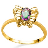 0.39 CT RAINBOW MYSTIC QUARTZ AND ACCENT DIAMOND 0.005 CT 10KT SOLID YELLOW GOLD RING