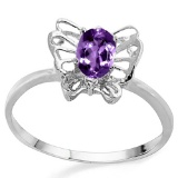 0.42 CT AMETHYST AND ACCENT DIAMOND 0.005 CT 10KT SOLID WHITE GOLD RING