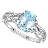 0.95 CARAT SKY BLUE TOPAZ & 0.04 CTW DIAMOND 14KT SOLID WHITE GOLD RING