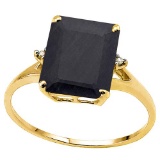 4.16 CTW GENUINE BLACK SAPPHIRE & GENUINE DIAMOND (2 PCS) 10KT SOLID YELLOW GOLD RING-