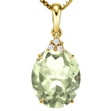 0.69 CTW GREEN AMETHYST 10K SOLID YELLOW GOLD OVAL SHAPE PENDANT WITH ANCENT DIAMONDS