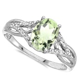 0.78 CARAT GREEN AMETHYST & 0.04 CTW DIAMOND 14KT SOLID WHITE GOLD RING