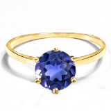 1.38 CT CREATED TANZANITE 10KT SOLID YELLOW GOLD RING