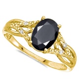 0.95 CARAT BLACK SAPPHIRE & 0.04 CTW DIAMOND 14KT SOLID YELLOW GOLD RING