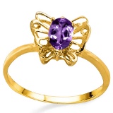 0.42 CT AMETHYST AND ACCENT DIAMOND 0.005 CT 10KT SOLID YELLOW GOLD RING