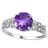 1.9 CTW GENUINE AMETHYST & GENUINE DIAMOND (12 PCS) 10KT SOLID WHITE GOLD RING