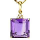 1.02 CTW AMETHYST 10K SOLID YELLOW GOLD SQUARE SHAPE PENDANT WITH ANCENT DIAMONDS