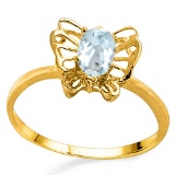 0.38 CT AQUAMARINE AND ACCENT DIAMOND 0.005 CT 10KT SOLID YELLOW GOLD RING