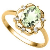 1.01 CT GREEN AMETHYST AND ACCENT DIAMOND 0.02 CT 10KT SOLID YELLOW GOLD RING