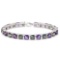 12.05 CT CREATED AMETHYST AND 12.05 CT CREATED MYSTICS 925 STERLING SILVER TENNIS BRACELET IN SQUARE