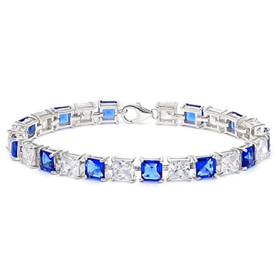 12.05 CT CREATED SAPPHIRE AND 12.05 CT CREATED WHITE SAPPHIRE 925 STERLING SILVER TENNIS BRACELET IN