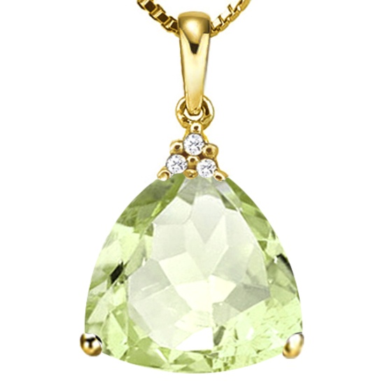 0.57 CTW GREEN AMETHYST 10K SOLID YELLOW GOLD TRILLION SHAPE PENDANT WITH ANCENT DIAMONDS