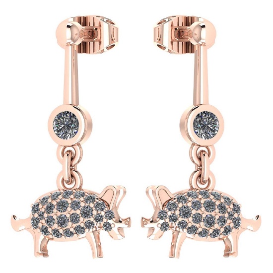 Certified 0.39 Ctw Diamond VS/SI1 Chinese Pig Earring 14K Rose Gold