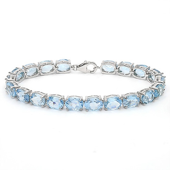 22.45 CT SKY BLUE TOPAZ 925 STERLING SILVER TENNIS BRACELET IN OVAL SHAPE