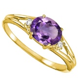 0.44 CARAT AMETHYST & 0.02 CTW DIAMOND 10KT SOLID YELLOW GOLD RING