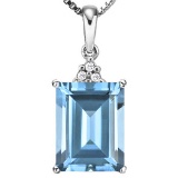 1.14 CTW SKY BLUE TOPAZ 10K SOLID WHITE GOLD OCTWAGON SHAPE PENDANT WITH ANCENT DIAMONDS