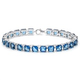 24.1 CT CREATED LONDON BLUE TOPAZ 925 STERLING SILVER TENNIS BRACELET IN SQUARE SHAPE