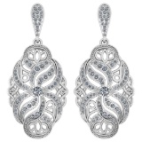 Certified 1.18 Ctw Diamond Wedding/Engagement Style 14K White Gold Halo Hanging Earrings (SI2/I1)