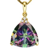 0.64 CTW RAINBOW MYSTICS 10K SOLID YELLOW GOLD TRILLION SHAPE PENDANT WITH ANCENT DIAMONDS