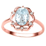 0.82 CT AQUAMARINE AND ACCENT DIAMOND 0.02 CT 10KT SOLID RED GOLD RING