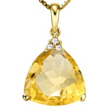 0.52 CTW CITRINE 10K SOLID YELLOW GOLD TRILLION SHAPE PENDANT WITH ANCENT DIAMONDS