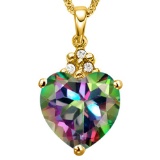 0.62 CTW RAINBOW MYSTICS 10K SOLID YELLOW GOLD HEART SHAPE PENDANT WITH ANCENT DIAMONDS