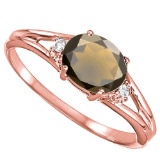 0.43 CARAT SMOKEY QUARTZ & 0.02 CTW DIAMOND 10KT SOLID RED GOLD RING