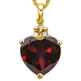 0.73 CTW GARNET 10K SOLID YELLOW GOLD HEART SHAPE PENDANT WITH ANCENT DIAMONDS