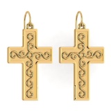 Gold Cross Wire Hook Earrings 18K Yellow Gold Made In Italy