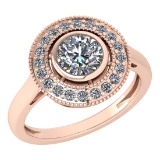 Certified 1.12 Ctw Diamond Wedding/Engagement Style 14K Rose Gold Halo Ring (SI2/I1)