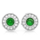 PRETTY 1 1/5 CTW CREATED EMERALD & 1/4 CTW (28 PCS) FLAWLESS CREATED DIAMOND .925 STERLING SILVER EA