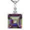 0.85 CTW RAINBOW MYSTICS 10K SOLID WHITE GOLD SQUARE SHAPE PENDANT WITH ANCENT DIAMONDS