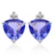 2.72 CARAT LAB TANZANITE 10K SOLID WHITE GOLD TRILLION SHAPE EARRING WITH 0.03 CTW DIAMOND