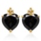 2.0 CARAT BLACK SAPPHIRE 10K SOLID YELLOW GOLD HEART SHAPE EARRING WITH 0.03 CTW DIAMOND