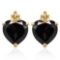2.0 CARAT BLACK SAPPHIRE 10K SOLID YELLOW GOLD HEART SHAPE EARRING WITH 0.03 CTW DIAMOND