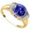 3.68 CT CREATED TANZANITE 0.1 CT GENUINE TANZANITE AND ACCENT DIAMOND 0.09 CT 10KT SOLID YELLOW GOLD