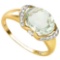 2.1 CT GREEN AMETHYST 0.07 CT WHITE TOPAZ AND ACCENT DIAMOND 0.09 CT 10KT SOLID YELLOW GOLD RING