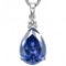 1.05 CTW CREATED TANZANITE 10K SOLID WHITE GOLD PEAR SHAPE PENDANT WITH ANCENT DIAMONDS