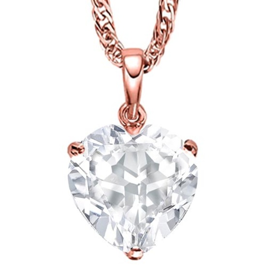 0.49 CARAT WHITE TOPAZ 10K SOLID RED GOLD HEART SHAPE PENDANT