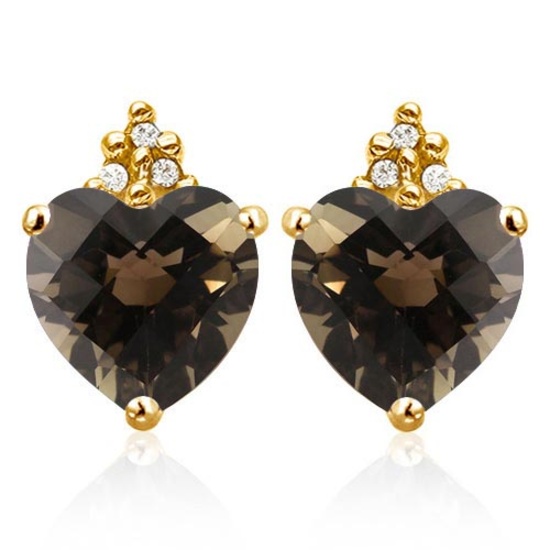 1.5 CARAT SMOKEY 10K SOLID YELLOW GOLD HEART SHAPE EARRING WITH 0.03 CTW DIAMOND