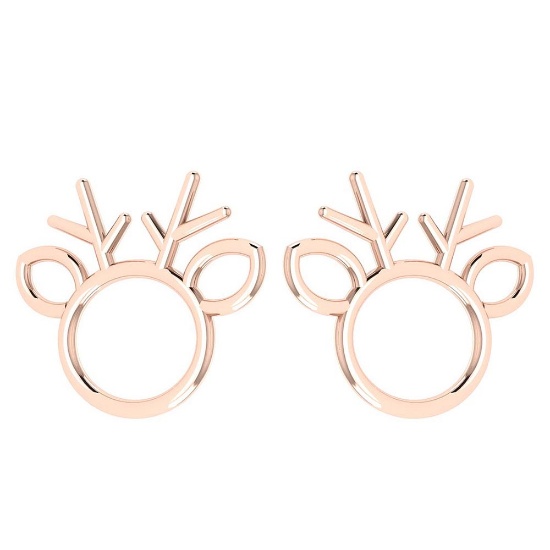 Gold Deer Style Stud Earrings 18K Rose Gold Made In Italy