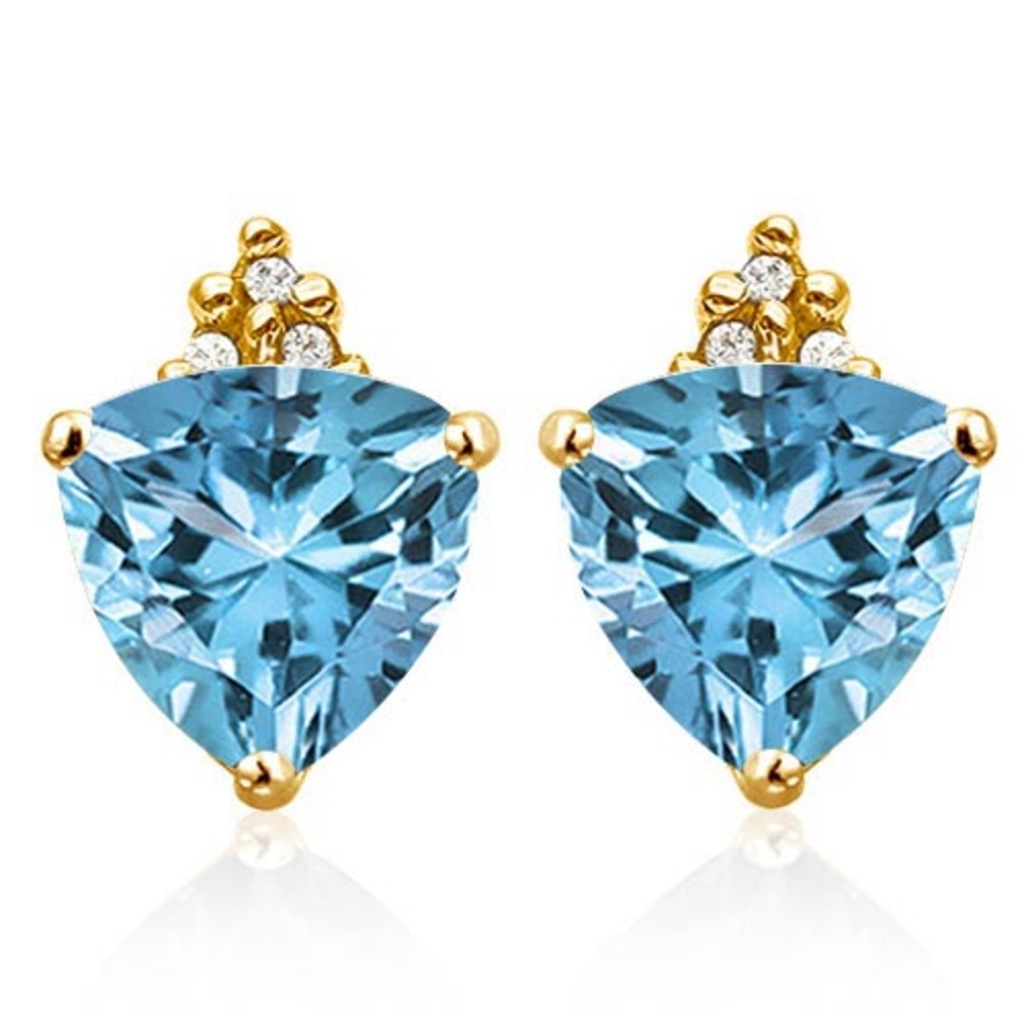 1.55 CARAT SKY BLUE TOPAZ 10K SOLID YELLOW GOLD TRILLION SHAPE EARRING WITH 0.03 CTW DIAMOND