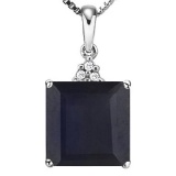 1.39 CTW BLACK SAPPHIRE 10K SOLID WHITE GOLD SQUARE SHAPE PENDANT WITH ANCENT DIAMONDS