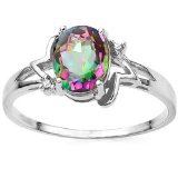 1.03 CT RAINBOW MYSTIC QUARTZ AND ACCENT DIAMOND 0.01 CT 10KT SOLID WHITE GOLD RING