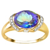 2.24 CT OCEANIC BLUE MYSTICS QUARTZ 0.06 CT WHITE TOPAZ AND ACCENT DIAMOND 0.09 CT 10KT SOLID YELLOW