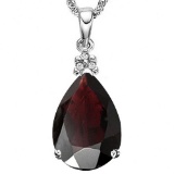 0.67 CTW GARNET 10K SOLID WHITE GOLD PEAR SHAPE PENDANT WITH ANCENT DIAMONDS