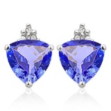 2.72 CARAT LAB TANZANITE 10K SOLID WHITE GOLD TRILLION SHAPE EARRING WITH 0.03 CTW DIAMOND