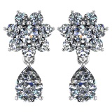 Certified 4.86 Ctw Diamond 14k White Gold Halo Dangling Earrings