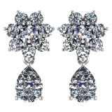 Certified 4.86 Ctw Diamond 14k White Gold Halo Dangling Earrings