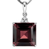 1.27 CTW GARNET 10K SOLID WHITE GOLD SQUARE SHAPE PENDANT WITH ANCENT DIAMONDS